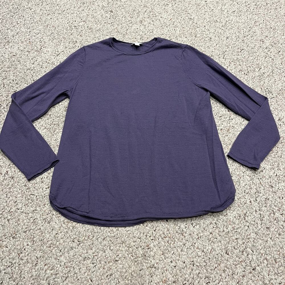 J Jill Merino Wool Crewneck Sweater Purple L Lightweight Breathable Classic